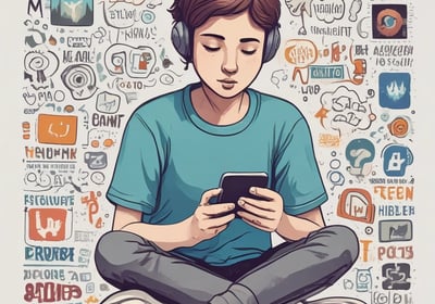A framed advertisement on a brick wall shows a person in a yellow hoodie and sunglasses looking at their phone, accompanied by a message about being cautious when texting after drinking. The advertisement includes logos of transport organizations at the bottom, and people are passing by on the street.