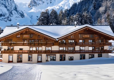 Saas-Fee boasts 150 kilometers of blue, red, and black pistes for skiing and snowboarding.