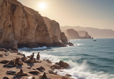 a flock of birds flying over a rocky cliff