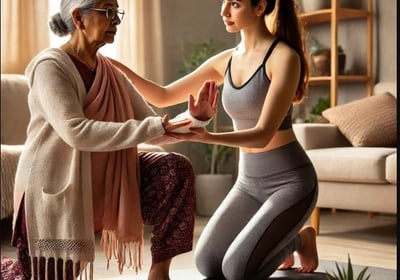 Yoga instructor in Hyderabad conducting a private home yoga class. Hyderbad Fitness