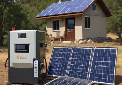 A field of solar panels is positioned under a clear blue sky. The panels are arranged in rows, capturing sunlight efficiently. The sleek, reflective surface of the panels gives a modern and clean look.