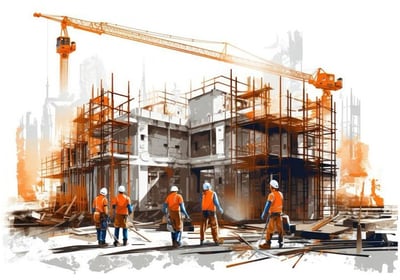 a group of construction workers working on a building site