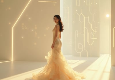 Female modeling a dress in a digital space