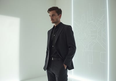 Male modeling a dress in a digital space