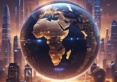 a globe globe with a cityscapeople and a clock tower