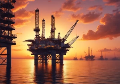 a large oil riget with a crane in the background