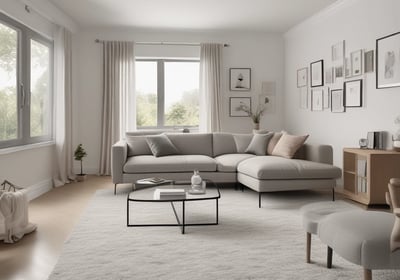 A person is cleaning a sleek, silver car with a blue cloth and spray bottle inside a well-lit garage. The garage features modern, geometric ceiling lights and has a partially visible staircase in the background.