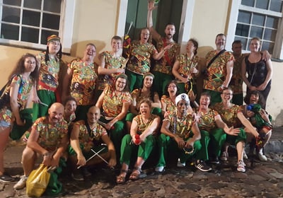 DrumDini in Salvador, Bahia at carnaval 2020 after parading with Bloco Muzenza