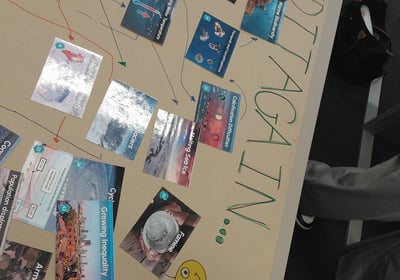 Photo of a Climate Fresk cards positioned on the paper