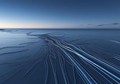 a view of a body of water with a train track running through it