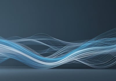 a blue and white wave of light on a dark background