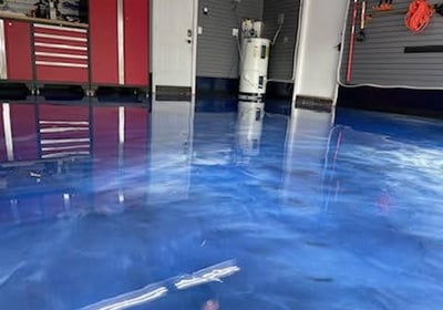 Blue metallic epoxy garage resin floor