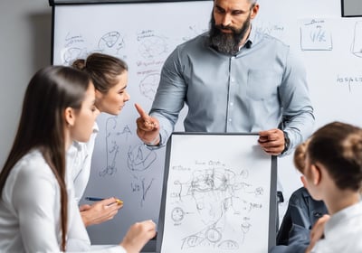 woman placing sticky notes on wall