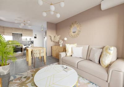 a living room with a couch and a table