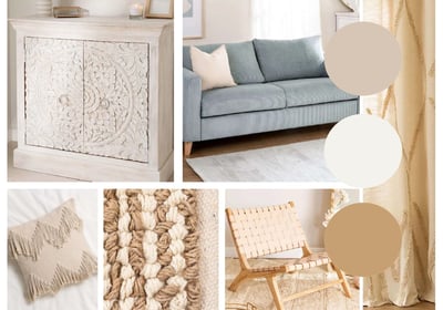 a collage of a living room with a couch and a chair