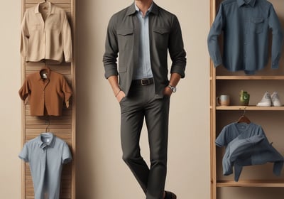 A black and white image of a high-end clothing store display featuring mannequins dressed in formal attire. The mannequins are positioned both in the storefront window and inside the shop, showcasing suits and elegant fashion items. A person is visible near the entrance, partially obscured by the window frame, adding an element of mystery.