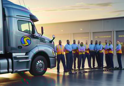 a group of men standing in front of a truck