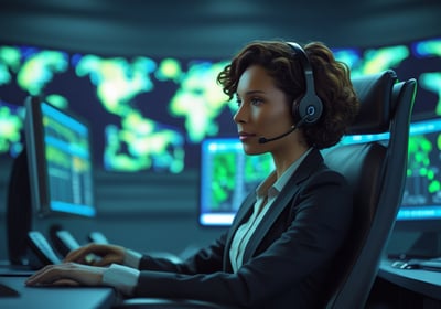 a woman in a headset with a headset and a headset