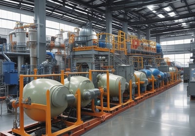A large white industrial truck with "Calex Engineering Co." branding on the side is parked in an outdoor industrial setting. The truck has multiple axles and shiny metal tanks, indicating it may be used for specialized construction or engineering tasks. Additional buildings and equipment are visible in the background under a clear blue sky.