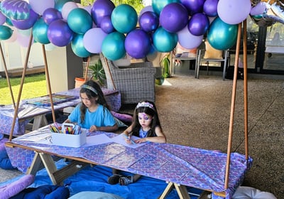 teepee picnic table hire under the sea with balloon garland