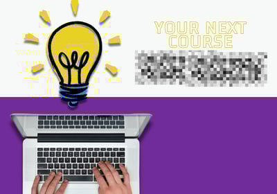 photo of a laptop and "your next course" text