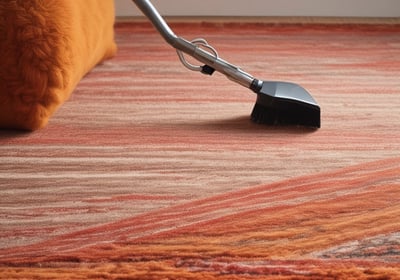 A tiled floor with visible dirt and cleaning solution being cleaned by a circular floor cleaning machine. The tiles are light brown with noticeable dirt in the grout lines. The cleaning machine has a blue and black circular head connected to a metal handle and hose.