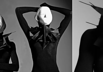 Elizabeth Lotz (Liz Lotz) art director fashion storyteller artist paper art mask portrait prop design black and white