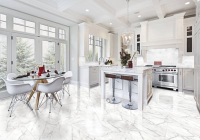 Glossy ceramic tile flooring with intricate patterns in a Scottsdale kitchen remodel