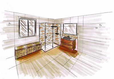 Croquis de perspective de salle de bain d'un projet de HOJE STUDIO
