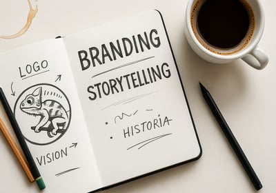 Logotipo dibujado en libreta con referencias de identidad visual para un proyecto de marca