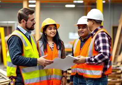 a group of people standing around a building