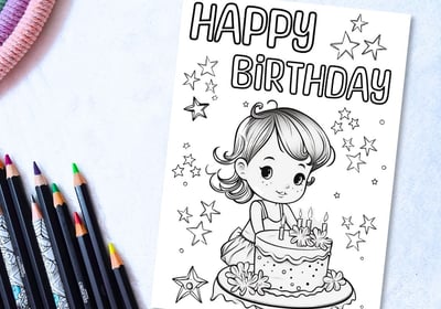 printable coloring birthday card for kids
