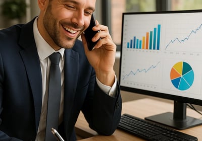 a man in a suit and tie is talking on the phone