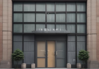 A telecommunications tower stands prominently on a tree-covered hill under a sky filled with dramatic clouds. Below, modern residential houses are scattered across a lush, green landscape.