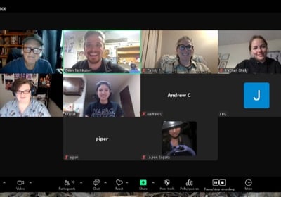 Snapshot of a Zoom meeting between scientists and college-age students