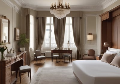 A luxurious interior space featuring plush red armchairs and sofas against a backdrop of a large glass ceiling, allowing natural light to illuminate the area. The furniture is placed around a reflective table surface, enhancing the opulent and grand ambiance. The decor includes elaborate golden patterns on red pillars.