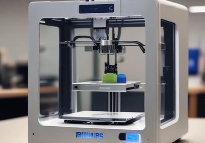 A laser engraving or cutting machine is positioned above a metallic surface, with its nozzle directed downward. The machine features warning labels, and the environment appears industrial, with a grid-like surface underneath.