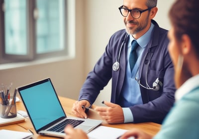 A medical setting with two people, likely healthcare professionals, focusing on a patient who is surrounded by numerous medical devices and monitors. The environment is busy with various tubes and equipment connected to the patient.