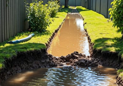 An image of a flooded trench after an underground utility was struck from digging