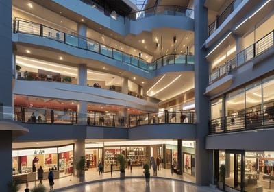 A modern building with a partially visible green wall on the upper level and large glass windows. The sign reads 'The Ridge Club' and is accompanied by the logo of the Prestige Group. The facade features contemporary architecture with clean lines and a mix of stone and glass. There are landscaped plants and trees in the front area, adding a touch of greenery.