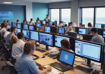 A large group of people are gathered in a conference room for a 'Sensitivity Training' session. Most attendees are wearing face masks. The room is decorated with chandeliers and a large screen displaying the title of the seminar. Attendees are dressed in various colorful garments.