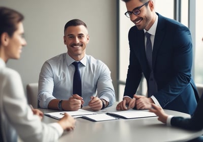 A neatly arranged setup featuring tax documents on top of a light-colored folder. An envelope and a sticky note are placed on the left side. A black pen is positioned near the paperwork. A coffee cup sits above the documents, suggesting a moment of work or review.