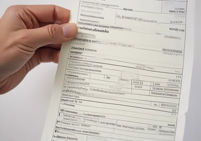 A set of tax forms and documents is placed neatly on a dark surface. There is a black coffee mug to the right of the documents, and a pen is resting on a folder. The scene suggests a workspace setting.