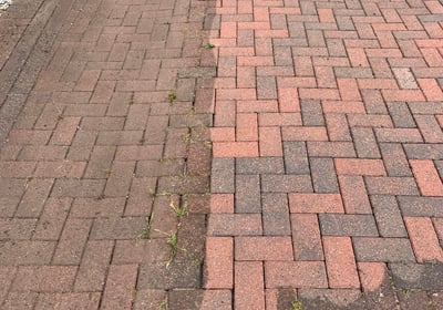 outdoor cleaning services Fife - orange bricked driveway - half clean , half dirty