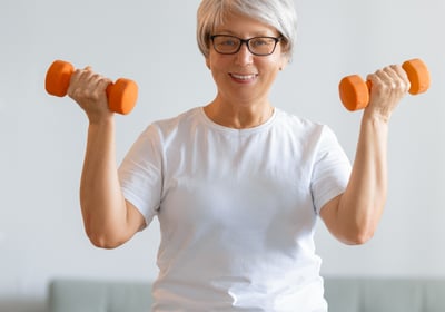 Older woman doing virtual physiotherapy with The London Physio