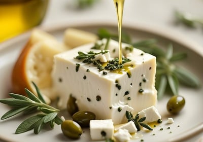 Delicious Feta cheese best served with Olive oil جبن الفيتا يقدم مع زيت الزيتون