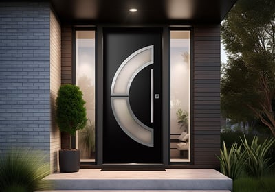 a modern front door with a circular glass door