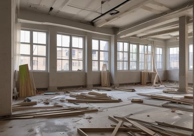 A person wearing a red shirt is standing near a gate, holding a broom and cleaning the sidewalk. A black sedan is parked behind the gate, next to a brick building. Trees with green leaves provide shade, and a small orange object, possibly a toolbox, is on the ground nearby.