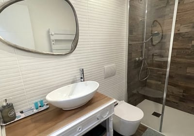La salle de bains de la chambre studio des Gardannes à Etaux en Haute-Savoie