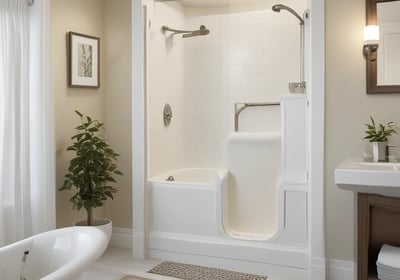 A modern elevator entrance with metallic doors and a textured floor. Safety rails are installed in front of the elevator. The area is well-lit with a fluorescent ceiling light. A wall-mounted camera is present, and there is a sign indicating wheelchair accessibility.